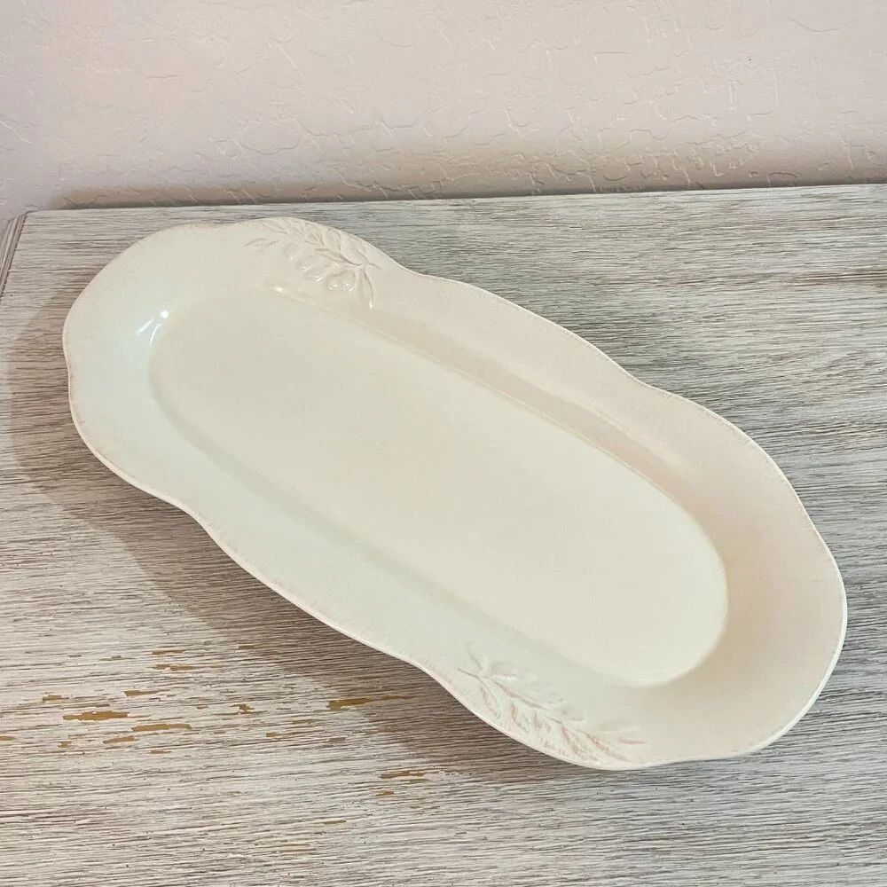 Signature Housewares Campagna Beige Oval Serving Tray Platter Dish Stoneware